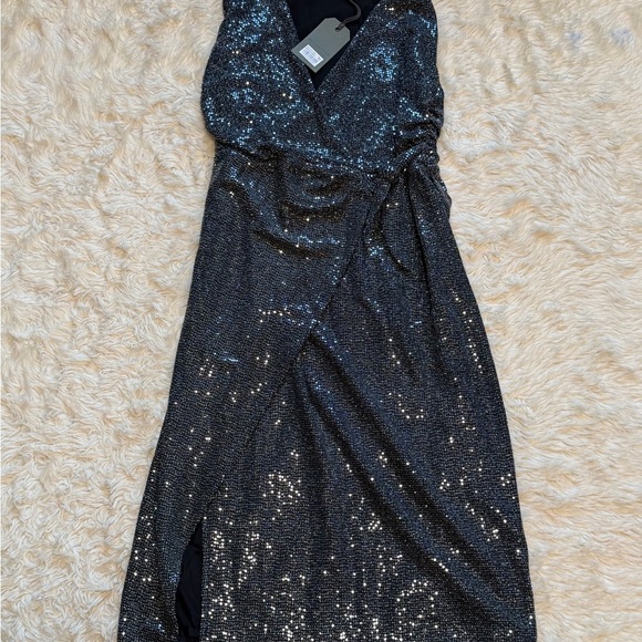 NWT All Saints Allegra Wrap Shimmer Dress - Size 6 - Picture 3 of 5